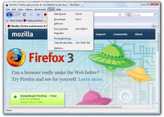 图解Firefox 3.1的私密浏览功能