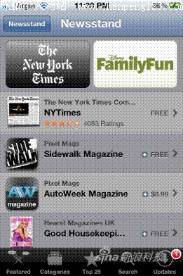 iPhone 4S的Newsstand里可下载的内容